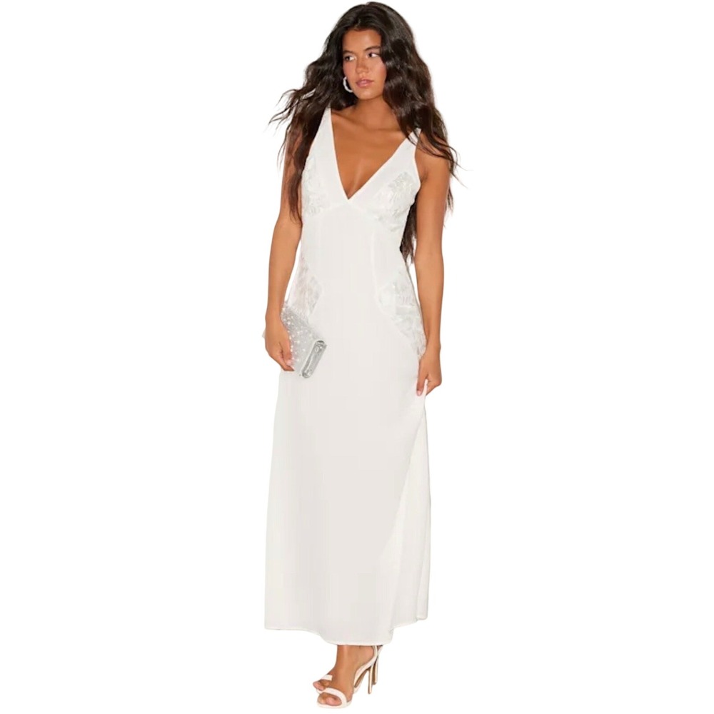 Lulu's Women Julissa Embroidered Tie-Back Maxi Dress XL Bridal Shower Wedding